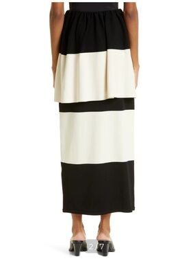 MALENE BIRGER
Women's Evora Colorblock Skirt Black and Cream Tiered Maxi Sz XXS